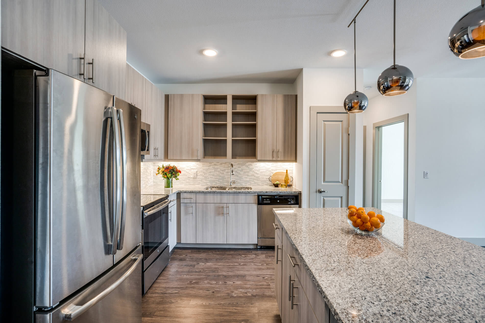 Fully equipped kitchen with appliances.